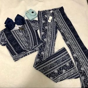 🔖NWT Boho Matching Crop Top and Flare Pants